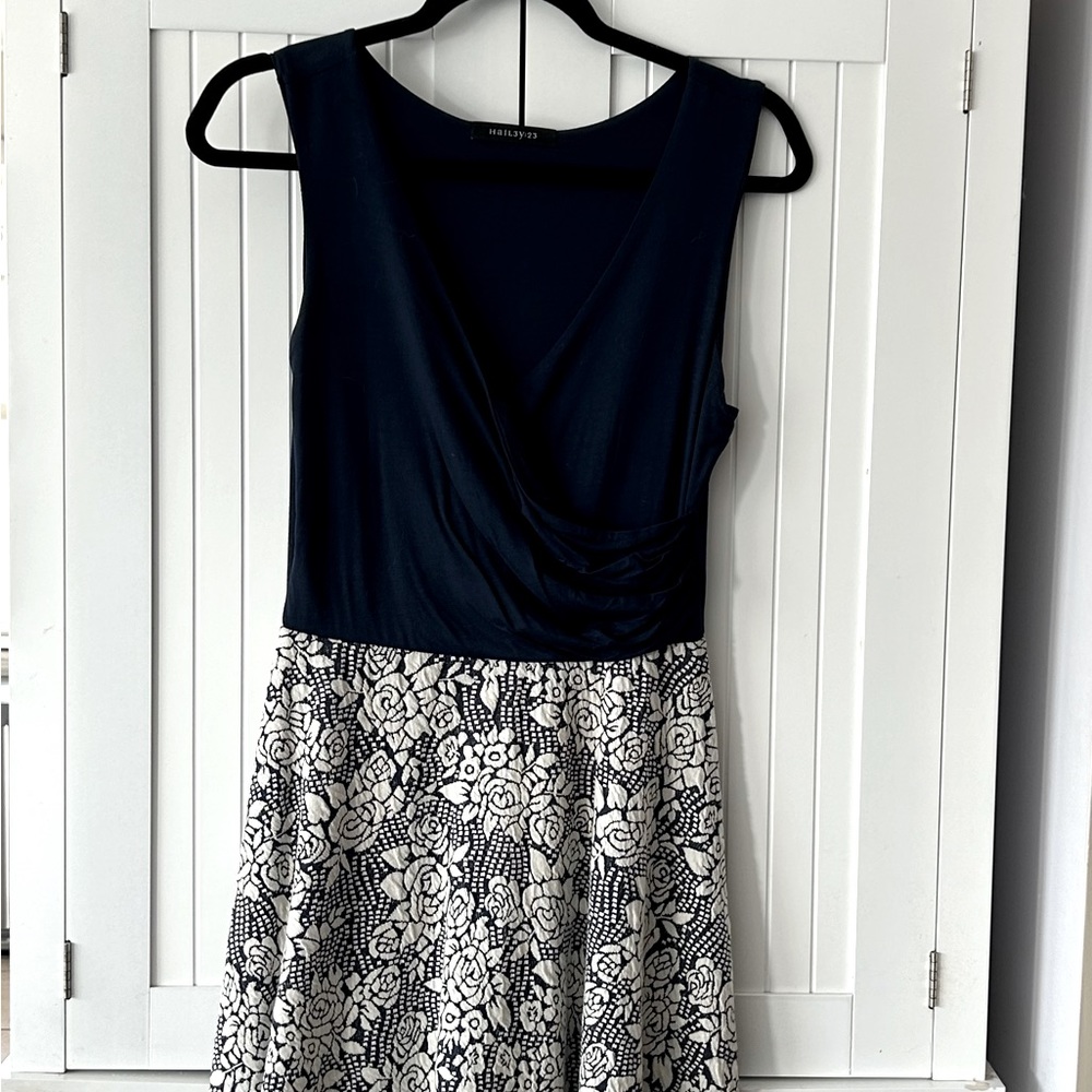 Dress. Waist to hem about 22”. Stretchy classy dress. V neck wrap in front